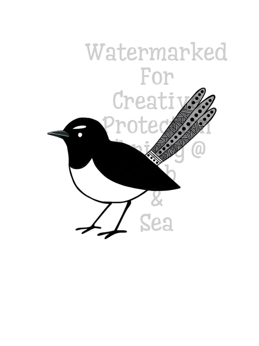Sissy Bird – Willy Wagtail Tattoo Flash